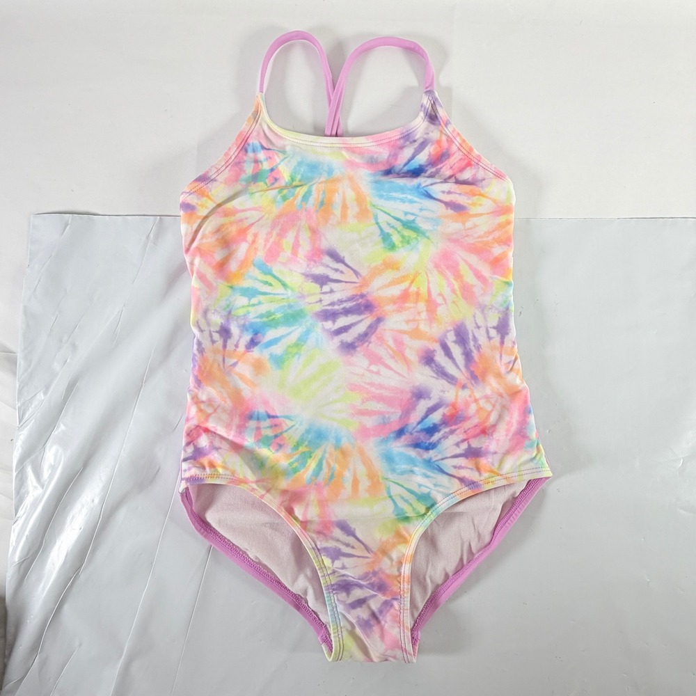 Cat & Jack Girls Tie Dye One Piece Swimsuit Size M 7-8 Cross Straps Bathing Suit